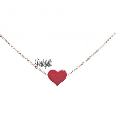 Bracciale Cuore Rosso Smaltato Argento 925 Oro Rosa