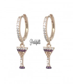 Orecchini Coppa Champagne con Zirconi Colorati Argento 925 Rosé