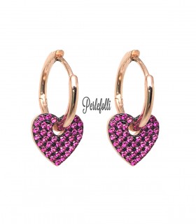 Cerchi Cuore Zirconi Fucsia Argento 925 Rosé
