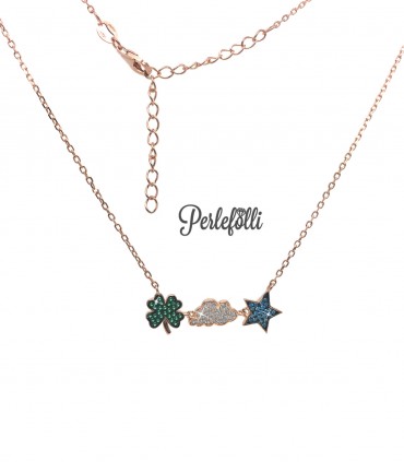 Collana Quadrifoglio Nuvola Stella con Zirconi Argento 925 Rosé