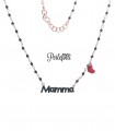 Collana Mamma Zirconi Neri con Cuoricino Rosso Argento 925 Rosé