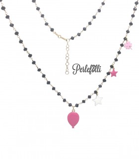 Collana Palloncino Fucsia con Ciondoli Smaltati Argento 925 Oro