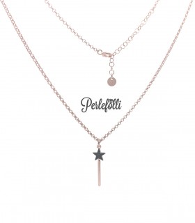 Collana Bacchetta Magica con Zirconi Neri Argento 925 Rosé