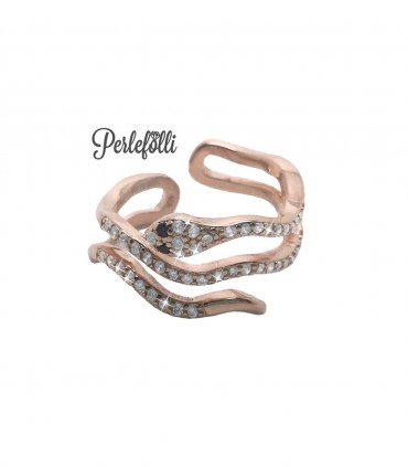 Anello Serpente con Zirconi Bianchi Argento 925 Rosé