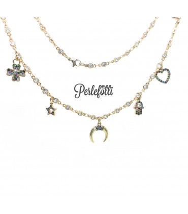 Collana Sanem con Ciondoli Zirconi Multicolor