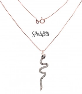 Collana Serpente con Zirconi Bianchi e Neri Argento 925 Rosé