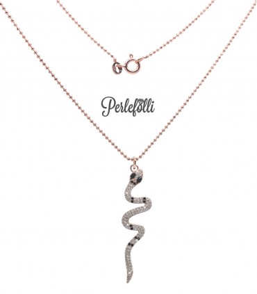 Collana Serpente con Zirconi Bianchi e Neri Argento 925 Rosé