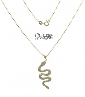 Collana Serpente con Zirconi Bianchi Ottone colore Oro
