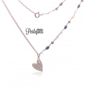 Collana Cuore Zirconi Bianchi Argento 925 Rosé