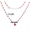 Collana Amore Zirconi Neri con Cuoricino Rosso Argento 925 Rosé