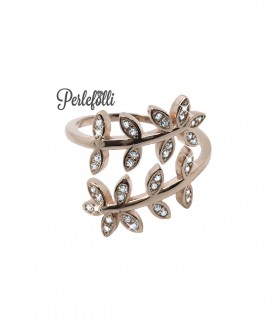 Anello Foglie Zirconi Bianchi Argento 925 Rosé