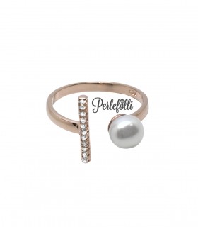 Anello Perla con Zirconi Bianchi Argento 925 Rosé
