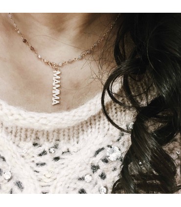 Collana Mamma Tormalina Rosa e Zirconi Bianchi Argento 925 Rosé