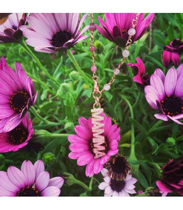 Collana Mamma Tormalina Rosa e Zirconi Bianchi Argento 925 Rosé