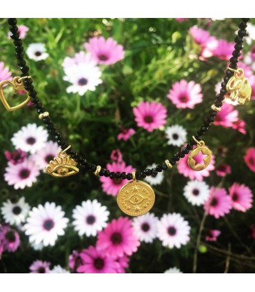 Collana Occhio Turco con Ciondoli e Rondelle Nere