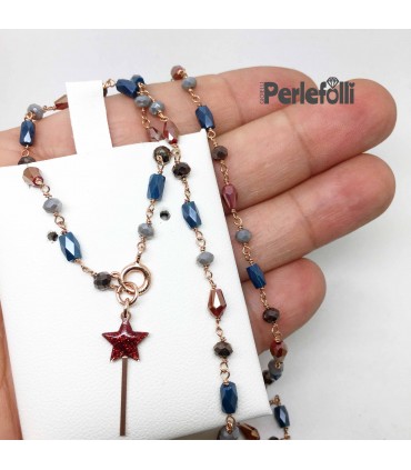 Collana Bacchetta Magica Rossa Glitter con Cristalli Argento 925 Rosé
