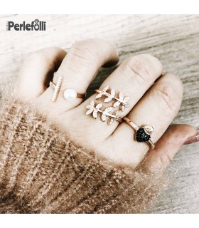 Anello Sacro Cuore con Zirconi Neri Argento 925 Rosé