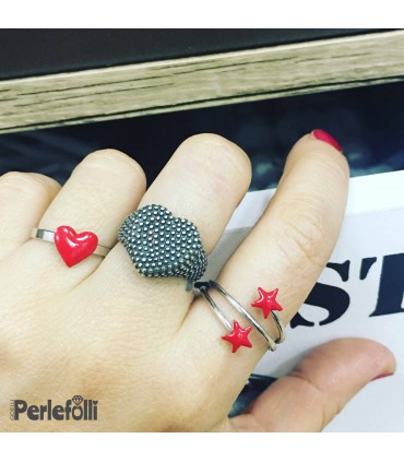 Anello Cuore Rosso Smaltato Argento 925 Rodiato
