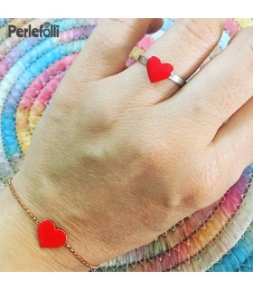 Bracciale Cuore Rosso Smaltato Argento 925 Oro Rosa