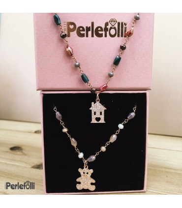 Collana Casetta Zirconi Bianchi Argento 925 Rosé