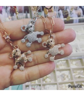 Collana Orsetto con Zirconi Bianchi Ottone colore Acciaio