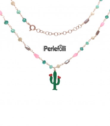 Collana Cactus Smaltato Argento 925 Rosé