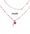 Collana Fulmine Saetta Rosa Smaltata Argento 925 Oro