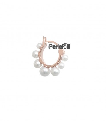 Mono Orecchino Cerchio con Perle Bianche Argento 925 Rosé