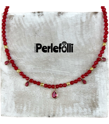 Collana Gocce con Pietre Dure Rosse